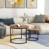 BOFENG Round Coffee Tables Set of 2 Stacking End Side Tables with Sturdy Steel Metal Frame, Living Room Tables,Sofa Tea Table for Small Space,Nat