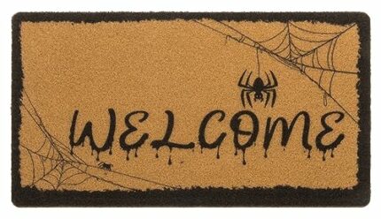 Halloween Welcome Mat Spider Web Indoor Outdoor Doormat - Natural Coir Doormat with Non-Slip Backing Home Decor Fall Rug