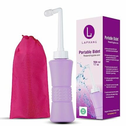 laphang Portable Bidet 500ml Purple Peri Bottle with Waterproof Pouch and Cap – PP + TPR, Leak Proof & Scratch Resistant –Perineal Bottle for Pos