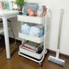 ASelected 3 Tier Storage Trolley with Lock 82x45x37CM Kitchen Storage Utility Cart Rolling Storage Rack for Bedroom Bathroom Office(White)