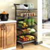 bimiti Vegetable Storage Rack 5 Tier Kitchen Trolley Basket on Wheel Metal Vegetable Rack Fruit Basket Trolley Utility Kitchen Storage Cart for k