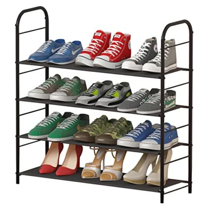 MOYIPIN 4-Tier Shoe Rack Storage Organizer, Shoe Shelf with Waterproof Non-Woven Fabric, High Capacity, Black