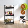 3-Tier Plastic Rolling Utility Cart with Handle, WASJOYE Multi-Functional Storage Trolley for Office, Bathroom, Nursery, School Supplies, Narrow