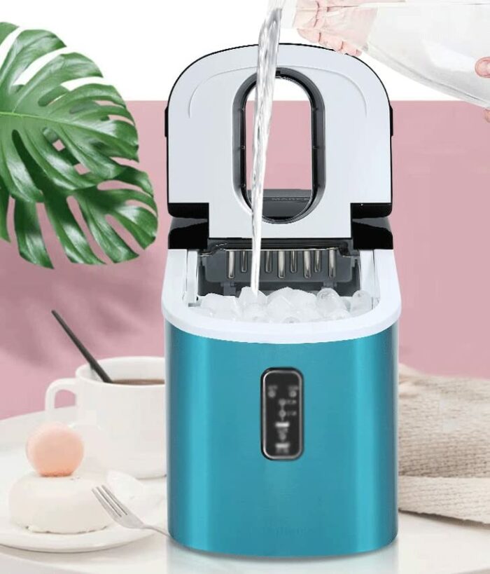 LUKEO Ice Maker Mini Small Commercial Household Ice Maker Milk Tea Shop Blue Stainless Steel Ice Maker Bar Coffe Shop