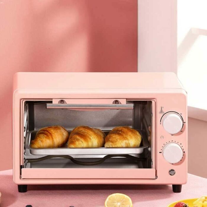 KKYKP Electric Kitchen Oven Multifunction Mini Tabletop Oven Baking Heating Automatic Home Bread Bread Biscuits (Color : Pink, Size : 20 * 32cm)