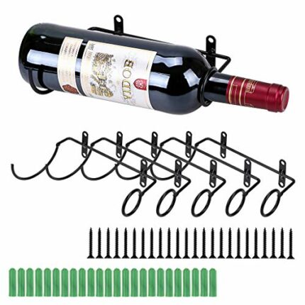 BSTKEY 6 Pack Wall Mounted Iron Wine Bottle Holder Racks - Red Wine Adult Beverages Liquor Bottle Display Holder, Metal Hanging Wine Rack Organiz