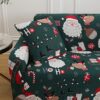 Stylishbed Christmas Sofa Cover Slipcover Soft Polyester Santa Claus Printed Sofa Protector with Elastic Bottom (3 Seater,190cm-230cm)