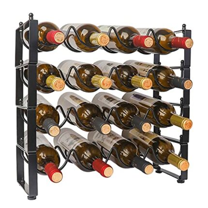 TONLEA 4 Tier Contertop Wine Rack, 16 Bottles Stackable Cabinet Wine Organizer Storage Rack, Perfect Free Standing Classic Liquor Storage Shelf f