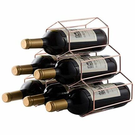 OUSIKA Wine Racks,Wine Bottle Rack，Free Standing the Geometric Metal Wine Holder Iron Art 6 Bottles Wine Glass Racks for Bar Cabinet Pantry Kitch