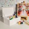 Creative Deco Large White Wooden Storage Box | 30 x 20 x 14 cm (+/-1 cm) | with Hinged Lid | Gift Box for Tool Dog Toy Shoes Clothes Kitchen Stor