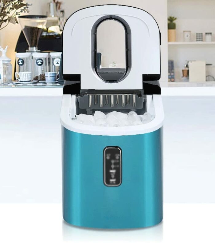 LUKEO Ice Maker Mini Small Commercial Household Ice Maker Milk Tea Shop Blue Stainless Steel Ice Maker Bar Coffe Shop