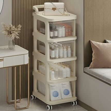 OPSREY 2-5 Tiers Clear Storage Containers, Plastic Storage Container for Organizing, Collapsible Storage Bins with Wheels, Space Saving Organizer