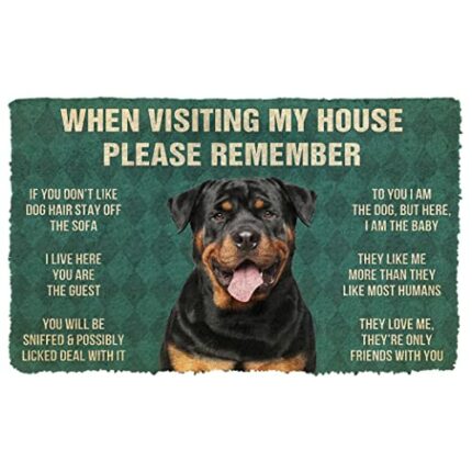 Agriism Door Mat Indoor Entrance Porch Welcome Funny Non Slip Rugs Please Remember Rottweiler Dog's House Rules Doormat Personalized Gifts Home D