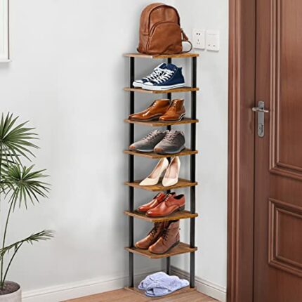Corner Shoe Rack for Entryway Vertical Shoe Rack for Small Spaces Shoe Shelf Small Tall Wooden Narrow Shoe Rack Shoe Storage Organizer Free Stand