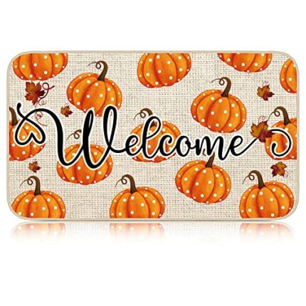 Zhanmai Autumn Welcome Mats Fall Rugs Pumpkin Door Mat Indoor Entrance Mat Lovely Decorative Outdoor Doormats Non Slip Outside Door Mats for Fron