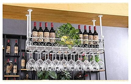 SUCHETA Hanging Wine Rack with Glass Holder and Shelf, Wine Racks Hanging Wine Glass Holder Stemware Rack Vintage Wine Bottle Holder Rustic Wall
