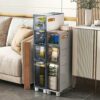 Bathroom Floor Cabinet Narrow Tall Slim Storage Tower, Sturdy Frame Narrow Toilet Paper Storage Cabinet with Clear Drawers and Casters for Small