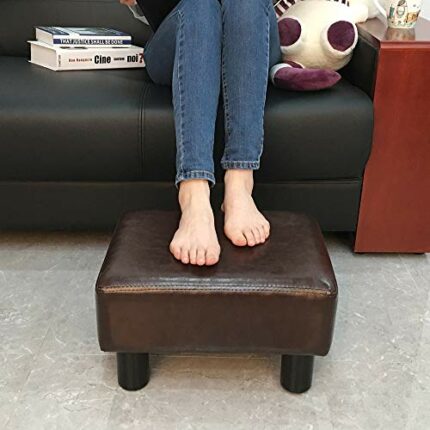 SCRIPTRACT 6" Small Footstool PU Leather Ottoman Footrest Modern Home Living Room Bedroom Rectangular Stool with Padded Seat (Brown)