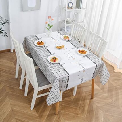 137*180cm Grey Checkered PVC TableCloth Plaid Wipeable Tablecloth Rectangular ,Plastic Wipe Clean Tablecloth Stain Resistant,Waterproof,Oil-proof