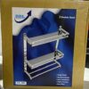 BBL Bathroom Shelf, Stainless Steel Bathroom Shelf Wall Mounted Shower Storage Organizer with Towel Rack, Hooks for Bathroom Kitchen Storage (Dou