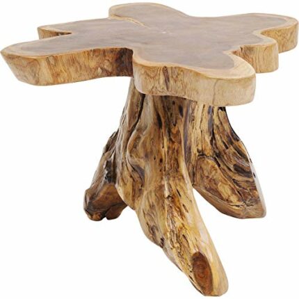 Kare Design Side Table Tree Big Nature, brown, teak solid wood, 40-44cm high, table top D48-54cm, unique, wooden small side table, living room, b