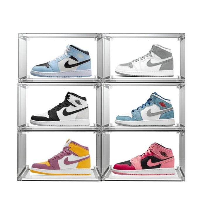 Super God of War Acrylic Shoe Storage Box - 6 Pack Clear Plastic Stackable Shoe Organizer - Foldable Shoe Box - Space Saving Shoe Display Case -