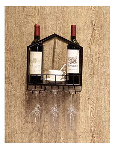 Stylish Simplicity Wine Rack Wall-Mounted Wine Rack and Glass Holder,Vintage Pine Wood and Wrought Iron Combination, Home and Kitchen Bar Decorat