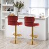 DWILKE Velvet Gold Adjustable Heigh Island Bar Chairs Counter Height Bar Stools Set of 2 Swivel Barstools with Backs Round Upholstered Seat for P