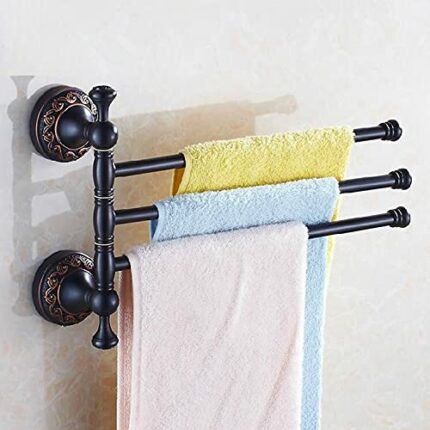 HIGOH Towel Racks, Towel Rail for Bathroom,3 Rails Swivel Brass Towel Bars Hanger,Towel Holder Wall Mounted Bathroom Accessories Towel Shelf Towe