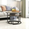 BOFENG Round Coffee Tables Set of 2 Stacking End Side Tables with Sturdy Steel Metal Frame, Living Room Tables,Sofa Tea Table for Small Space,Nat
