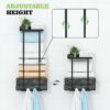 Towel Rack Wall Mounted, 75cm Adjustable Bathroom Towel Storage with Shelf and 3 Hooks for Small Bathroom, Hold 6 Large Bath Sheets, 2 Rail Towel