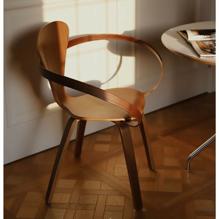 LUKEO Solid Wood Accent Dining Chair Armchair Ribbon Shaped Design Art Chair Backrest Home Furniture