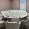 Waterproof Round Elastic Edged Tablecloth, Red Flower 90-110cm Fitted Flannel Backed Table Cover Stain Resistant Oil-proof PVC Wipeable Table Pro