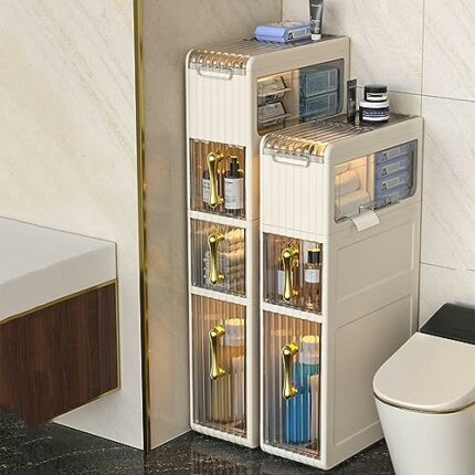 2/3/4 Drawer Home Organization Storage Container Tower, Slim Storage Cart, Small Bathroom Storage Cabinet for Small Spaces,Over The Slim Toilet P