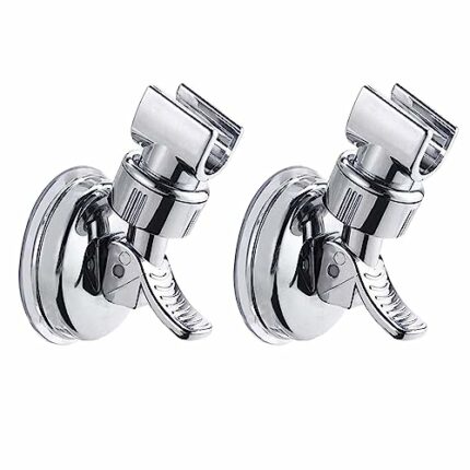 2pcs Adjustable Shower Head Holder Removable Suction Cup Shower Head Bracket No Drill Shower Head Bracket with Chrome Polished for Bathroom