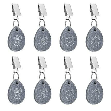 8Pcs Tablecloth Weights, Heavy Duty Tablecloth Pendant, Marble Teardrop Tablecloth Weight Stone with Metal Clips for Indoor Outdoor Home Kitchen
