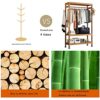 Clothes rack bamboo coat rack with wheels, 2 shelves and 2 hooks, coat rack, for bedroom office hallway