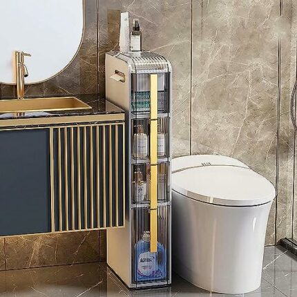 Small Bathroom Storage Corner Floor Cabinet with Transparent Drawers, Narrow Storage Cabinet Waterproof Toilet Paper Storage Organizer, for Home