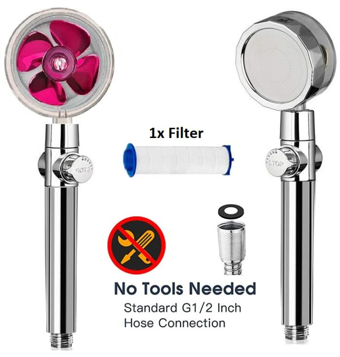 High Pressure Water Saving Shower, 360 Degrees Rotating Propeller Driven Handheld Shower Head with Filter, Turbo Spa Shower Head with Fan & Switc