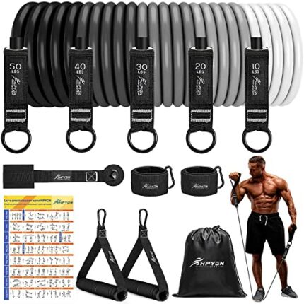 HPYGN Resistance Bands Set, 150lb 200lbs 250lbs Exercise Resistance Bands with Handles, 5 Tube Fitness Bands with Door Anchor, Handles, Portable