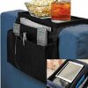 Sturdy Couch Sofa Armrest Organiser with Cup Holder Tray Sofa Caddy TV Remote Storage Pocket Bag for Apple Devices Cellphone Tablets Magazines DV