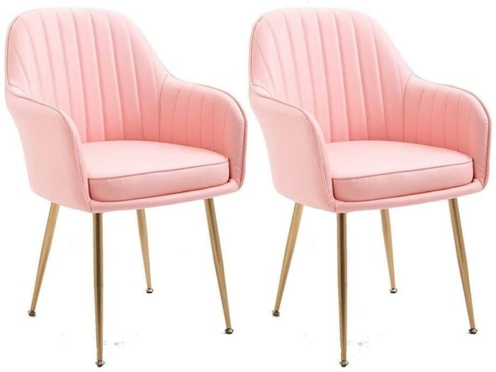 dining chair Kitchen Dining Chairs Set Office Business Chairs, 2 Piece Upholstered Dining Chairs Armchair Kitchen Chair PU Leather Seat Gold Meta