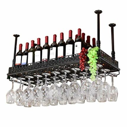 EYLINK Bar wine glass rack, hanging upside down front iron racks, lighted ceiling stemware rack, wine rack wine cabinet (Color : Black, Size : 12