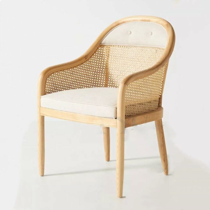 LUKEO Office Kitchen Armrest Dining Chair Rattan Outdoor Dining Ergonomic Chair Wooden Party Furniture (Color : D, Size : Light Grey)