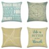 Artscope Set of 4 Decorative Cushion Covers 45x45cm, Tropical Plants Waterproof Throw Pillow Covers, Perfect to Outdoor Patio Garden Bench Living