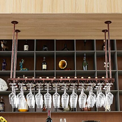 Wine Rack Ceiling Wine Racks Hanging Goblets Holder, Under Stemware Cabinet Bottles Storage Shelf for Home Kitchen Bar Hotel, Adjustable Height S