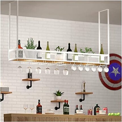 EMISOO Iron Ceiling Wine Rack, Home Bar Wine Glass Rack Hanger, Upside Down Wine Glass Rack, Hanging Wine Cabinet Rack, Bar Decoration Storage Ra