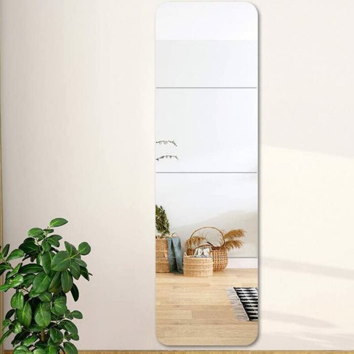 CURTEK 4 Pieces Full Length Wall Mirror Tiles 9.8x9.8 Inch Self Adhesive Door Mirror Unbreakable Wall Frameless Mirror Aesthetic Room Decor Mirro