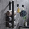 Towel Rail Wall Mounted with 2 Towel Hooks, Stainless Steel Black Towel Rail, Self Adhesive Towel Rail No Drilling, Matt Black Bathroom Accessori