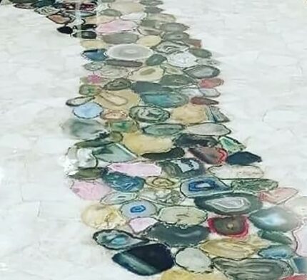 42 x 42 Inches Resin Art with White Agate Stone Kitchen Table Top Square Shape Marble Dining Table from Indian Vintage Art and Crafts